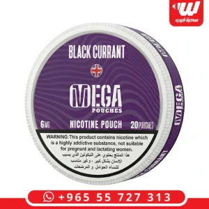 علبة أكياس نيكوتين ميجا بلاك كرنت بنكهة التوت الأسود المركز لتجربة نيكوتين بدون دخان.
