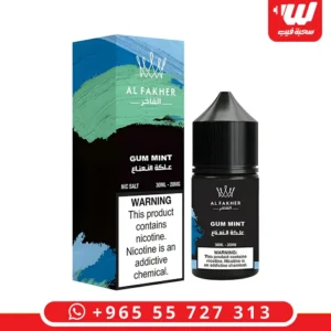 نكهة الفاخر علكة نعناع سولت في عبوة 30 مل المخصصة لأجهزة سحبات الزقارة بتصميمها الأبيض والأخضر.