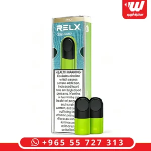 بودات ريلكس نكهة تفاحتين، بودات جاهزة للاستخدام مع أجهزة ريلكس فيب، تظهر في عبوة كرتونية حمراء.