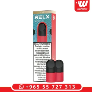 عبوة بودات ريلكس برو بنكهة الرقي (البطيخ) باللون الأحمر مخصصة لأجهزة سحبة زقارة ريلكس.