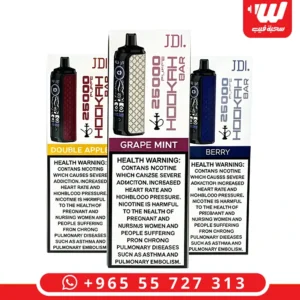 جهاز جي دي اي هوكا بار 25000 سحبة من فئة سحبات جاهزة بنكهات متنوعة (عنب نعناع، تفاحتين، وتوت) مع شاشة رقمية وتصميم جلدي فاخر.