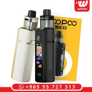 جهاز شيشة الكترونية دراق اكس 3 بتصميم جلدي فاخر مع تانك علوي وشاشة عرض ذكية.