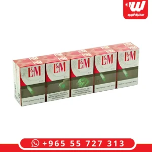 علبة زقاير ال ام احمر (L&M Red) الأصلية بتصميمها الكلاسيكي المعتاد.