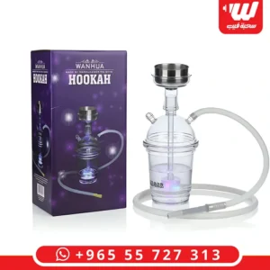 شيشة اكليرك صغيرة شفافة بتصميم مكعب عصري مع إضاءة LED مدمجة ومبسم متين.