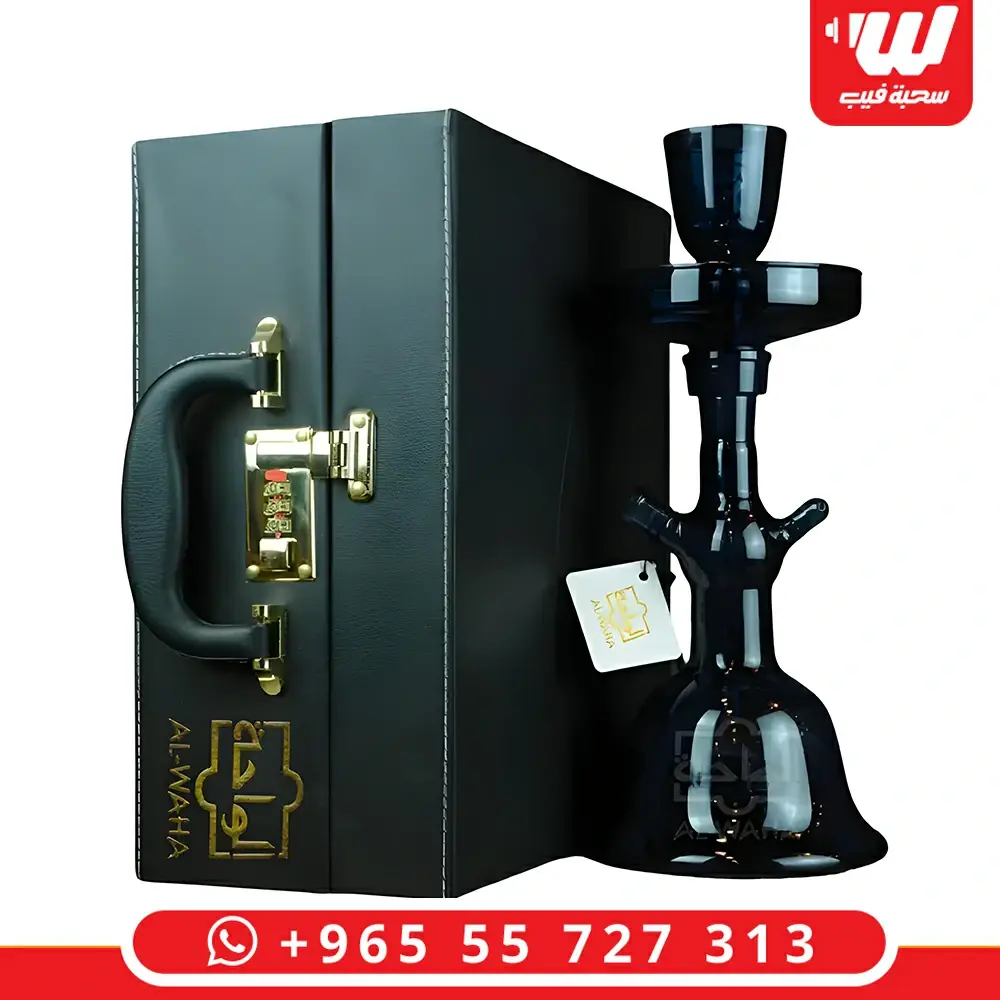 شيشة الواحة التقليدية بتصميم كلاسيكي من الفولاذ المقاوم للصدأ مع زجاجة شفافة مزخرفة ونربيش متناسق.