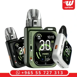 جهاز فري ماكس ريكسا سمارت المخصص لاستخدام سحبات الزقارة، يتميز بتصميم مربع وشاشة ديجيتال كبيرة لعرض الواط والبطارية.