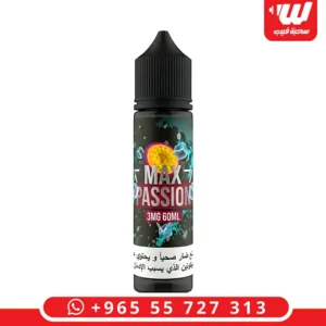 عبوة نكهة ماكس باشون ايس (Max Passion Ice) المخصصة لأجهزة الشيشة الالكترونية سعة 60 مل بنسبة نيكوتين 3 ملجم.