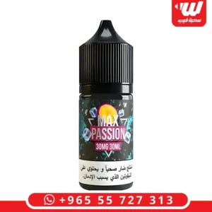 عبوة نكهة ماكس باشون ايس سولت نيكوتين بنكهة الفواكه الاستوائية المنعشة مع تأثير بارد.