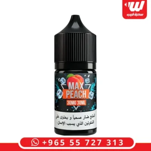 عبوة نكهة ماكس خوخ ايس (Max Peach Ice) سولت نيكوتين سعة 30 مل المخصصة لأجهزة سحبة زقارة.