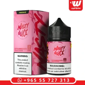 عبوة نكهة ناستي فراولة بتصميم أحمر جذاب مخصصة لأجهزة الفيب والشيشة الالكترونية.