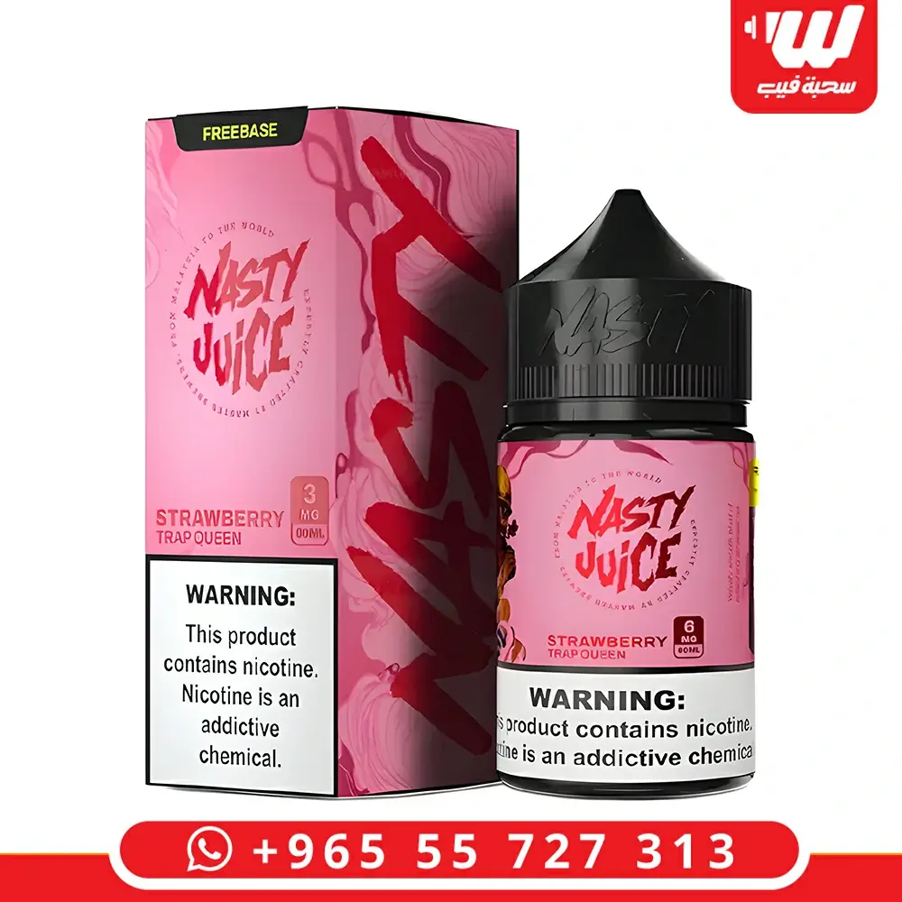 عبوة نكهة ناستي فراولة بتصميم أحمر جذاب مخصصة لأجهزة الفيب والشيشة الالكترونية.