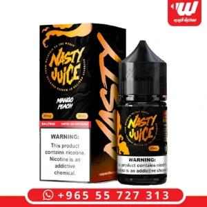 عبوة نكهة ناستي مانجو خوخ ايس سولت نيكوتين باردة بتركيز عالي وتصميم عصري لأجهزة سحبة زقارة.