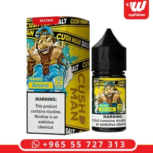 عبوة نكهة ناستي مانجو موز سولت نيكوتين بتصميم يجمع اللونين الأصفر والبرتقالي مخصصة لأجهزة سحبة زقارة.