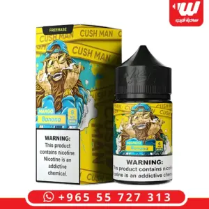 علبة صفراء برسمة رجل بقبعة زرقاء وعبوة 60 مل بلوحة MANGO Banana زرقاء