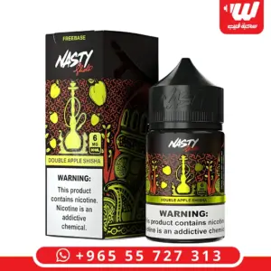 علبة حمراء برسمة شيشة صفراء وتفاح، وعبوة 60 مل بسطر DOUBLE APPLE SHISHA