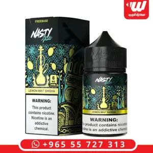 علبة سوداء وتركوازية برسمة شيشة وليمون وندف ثلج وعبوة 60 مل بسطر LEMON MINT SHISHA