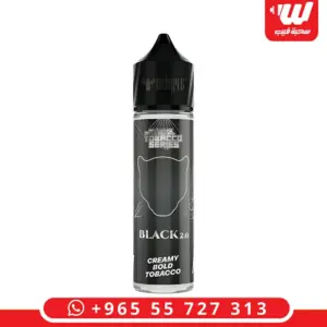 عبوة سوداء نحيفة بملصق رمادي داكن ورأس نمر بحدود بيضاء وسطر BLACK 2.0