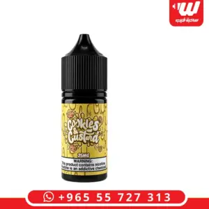 عبوة نكهة كوكيز كاسترد 30 مل سولت نيكوتين بملصق بسكويت وكاسترد - Cookies & Custard 30ml salt nicotine e-liquid bottle with biscuit and custard label