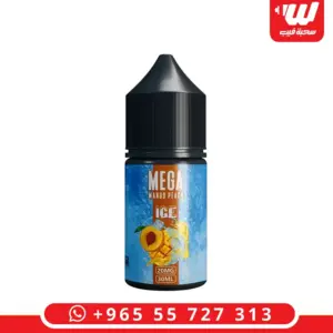 عبوة نكهة ميجا مانجو خوخ ايس 30 مل سولت نيكوتين بملصق برتقالي - Mega Mango Peach Ice 30ml salt nicotine e-liquid bottle with orange mango label
