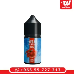 عبوة نكهة ميجا فراولة ايس 30 مل سولت نيكوتين بملصق فراولة أحمر - Mega Strawberry Ice 30ml salt nicotine e-liquid bottle with red strawberry label