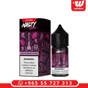 علبة وعبوة نكهة ناستي شيشة عنب توت سولت نيكوتين 30 مل من ناستي - Nasty Grape Raspberry Shisha salt nicotine 30ml box and bottle from Nasty Juice