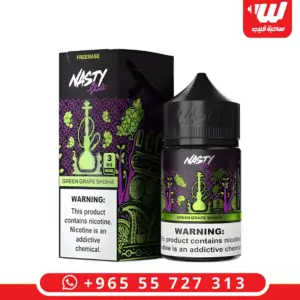 علبة وعبوة نكهة ناستي شيشة عنب اخضر 60 مل فريبيس بطعم عنب ومعسل - Nasty Shisha Green Grape free base e-liquid box and bottle 60ml 3mg grape molasses
