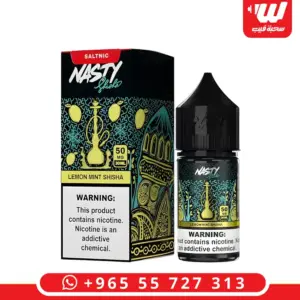 علبة وعبوة نكهة ناستي شيشة ليمون نعناع سولت نيكوتين 30 مل من ناستي - Nasty Lemon Mint Shisha salt nicotine 30ml box and bottle from Nasty Juice