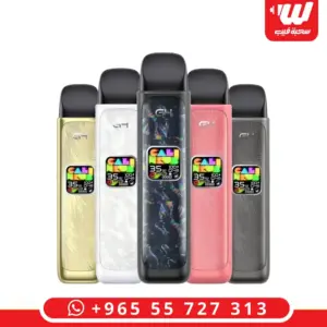 Five Uwell Caliburn G4 pod kits in gold, pearl white, black, pink and gunmetal with colour displays