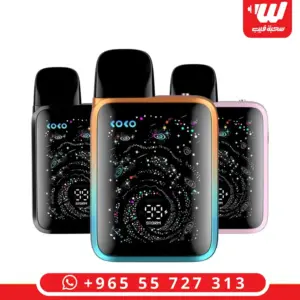 Three Uwell Koko G5 pod kits with square bodies and galaxy colour screens in black, gold and pink