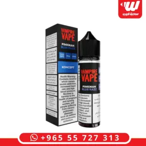 علبة وعبوة نكهة فامباير فيب بنك مان بلو راز 60 مل بتوت أزرق حامض - Vampire Vape Koncept Pinkman Blue Razz 60ml freebase e-liquid box and bottle together