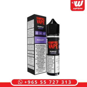 علبة وعبوة نكهة فامباير فيب بيربل كريز 60 مل فريبيس بكشمش وتوت داكن - Vampire Vape Koncept Purple Craze 60ml freebase e-liquid box and bottle, dark berry blend