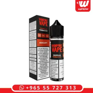 علبة وعبوة نكهة فامباير فيب فانيليا توباكو 60 مل فريبيس بتوباكو محمص وفانيليا - Vampire Vape Koncept Vanilla Tobacco 60ml freebase e-liquid box and bottle side by side