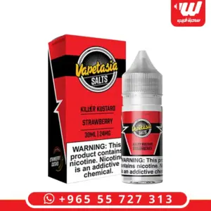 علبة وعبوة نكهة كيلر كاسترد فراولة 30 مل سولت نيكوتين من فابتاسيا - Vapetasia Killer Kustard Strawberry 30ml salt nicotine e-liquid box and bottle