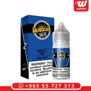 علبة وعبوة نكهة فابتاسيا رويالتي تو 30 مل سولت نيكوتين بتصميم ذهبي - Vapetasia Royalty II 30ml salt nicotine e-liquid box and bottle with gold artwork