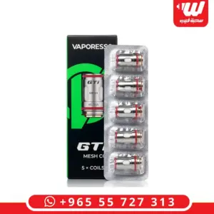 علبة كويلات فيبرسو GTi السوداء وبجانبها شريط فيه خمس كويلات بديلة