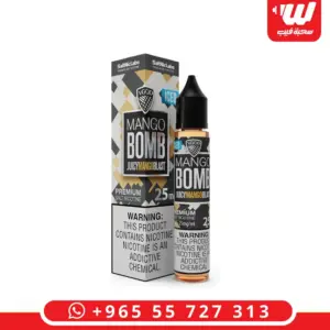 علبة وعبوة في قاد مانجو بوم ايس 30 مل سولت نيكوتين - VGOD Mango Bomb Ice 30ml iced mango salt nicotine box and bottle