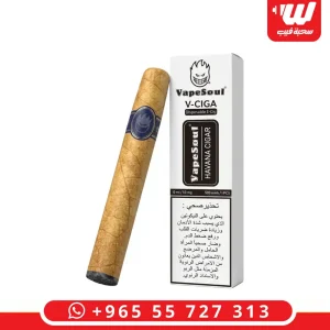 جهاز فيب سول في سيجا بشكل سيجار بلون التبغ مع علبته البيضاء هافانا سيجار